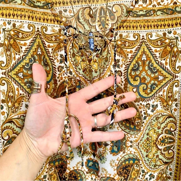 Anthropologie Fig & Flower boho blouse Gypsy southwestern vibe w bell sleeves - Picture 3 of 14